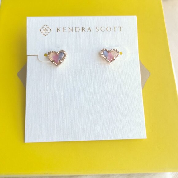 Kendra Scott Ari Heart Gold Watercolor Stud Earrings fashion - Picture 1 of 2